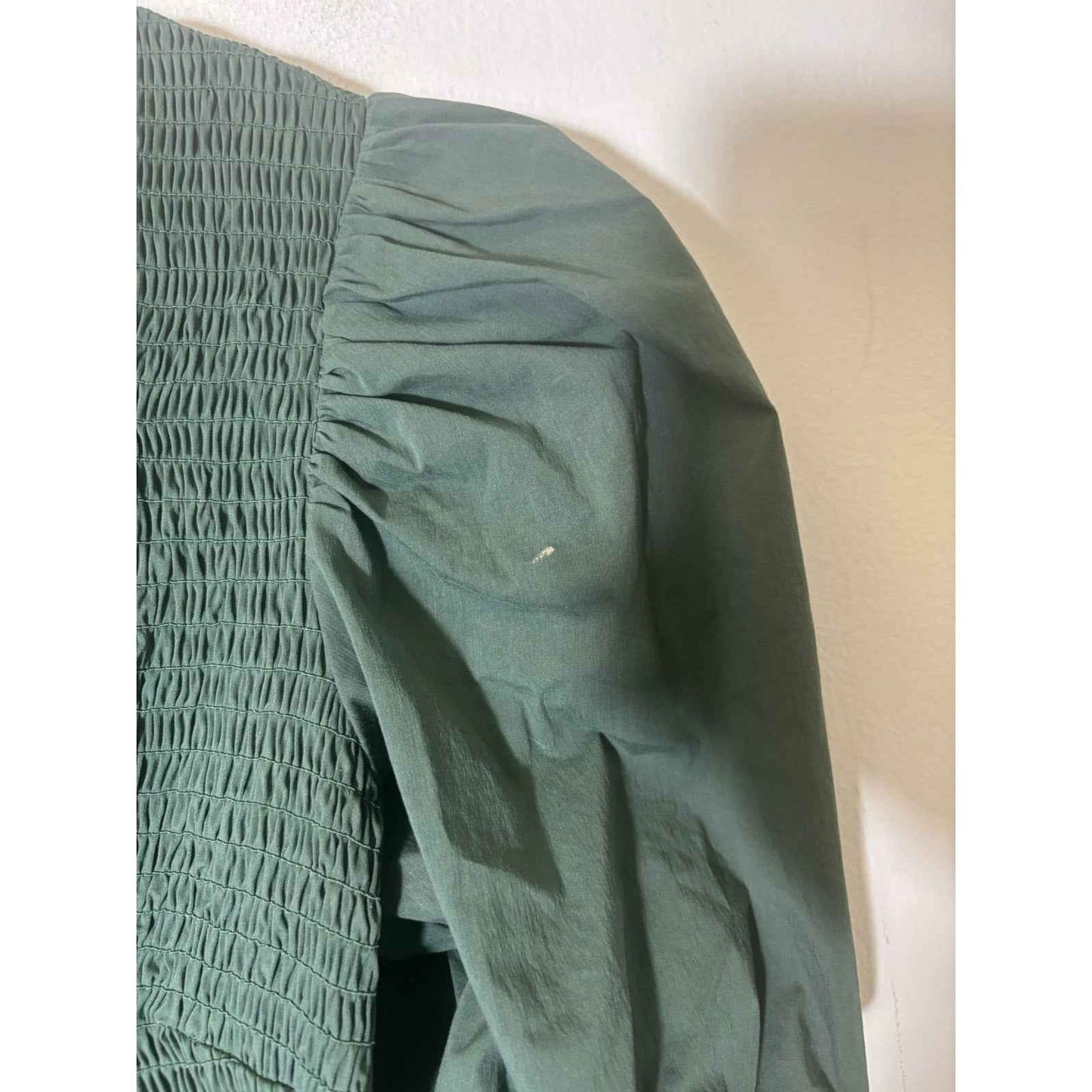 Tuckernuck Dark Green Puff Sleeve Smocked Midi Dress Sz XS