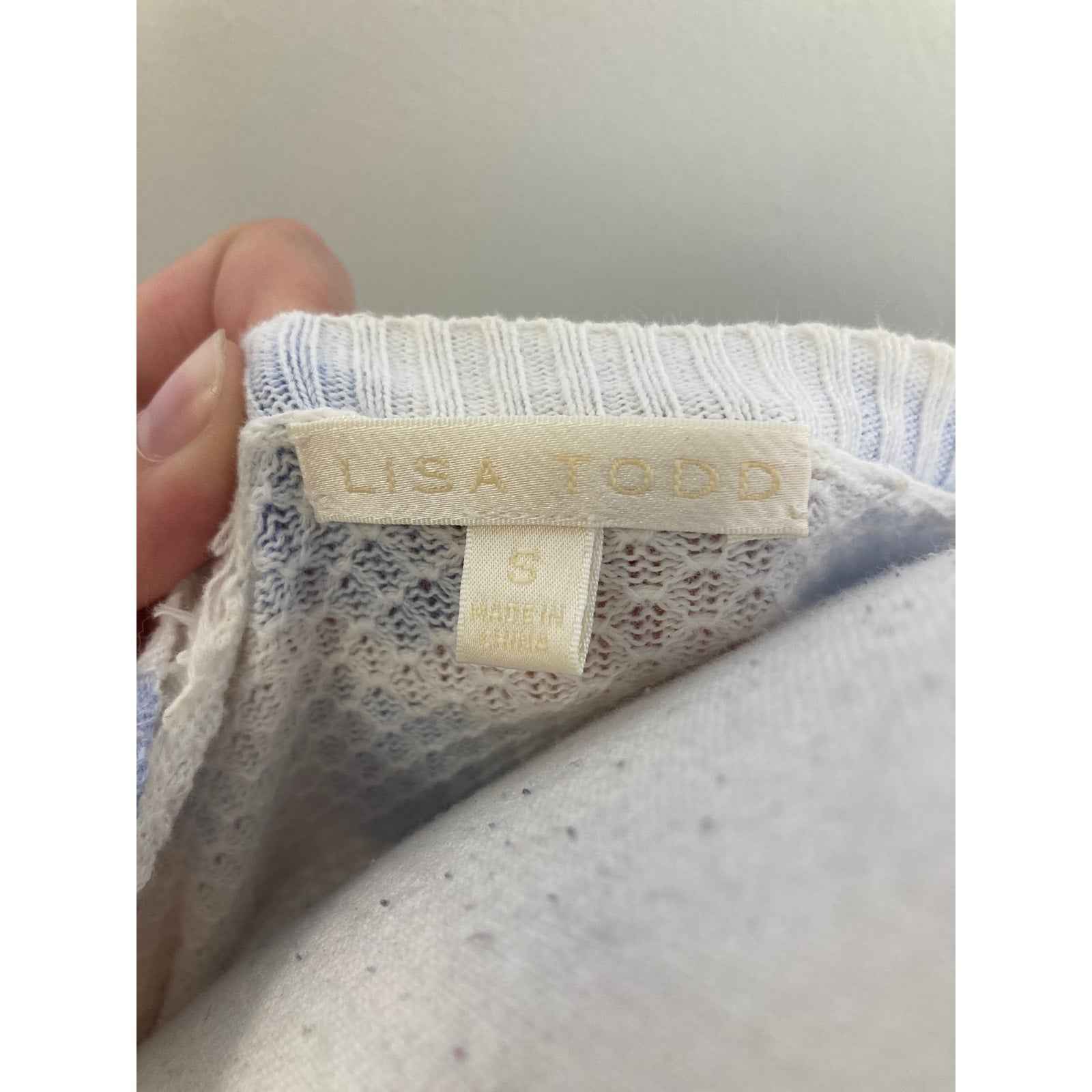 Lisa Todd Blue ane White Waffle Sweater Sz S