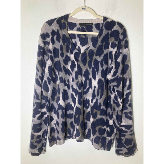 360 Cashmere Black Gray Cheetah Print Long Sleeve Cashmere Sweater Sz M