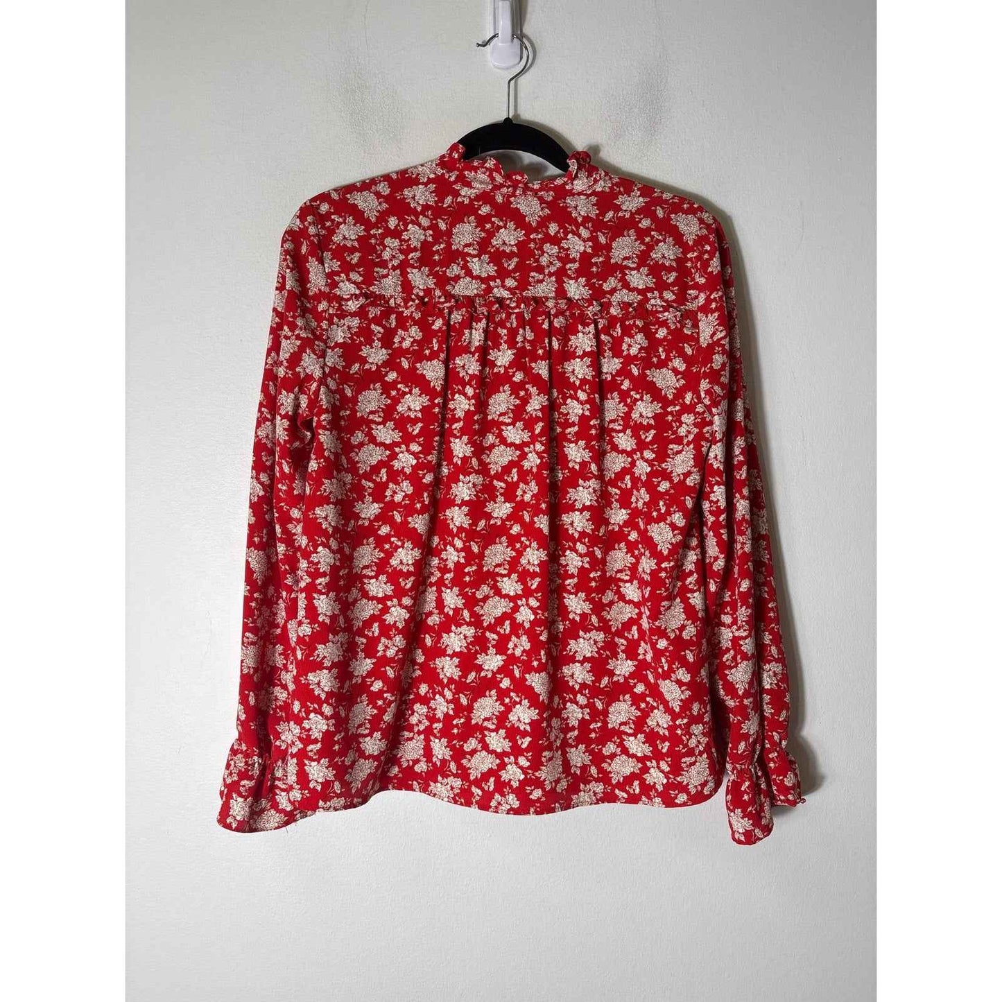 Zara Orange/Red With Cream Rose Long Sleeve Blouse Sz M