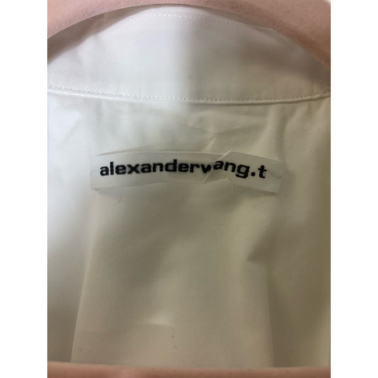 Alexander Wang White Cotton Long Sleeve Button Up Oxford Mini Dress Sz L