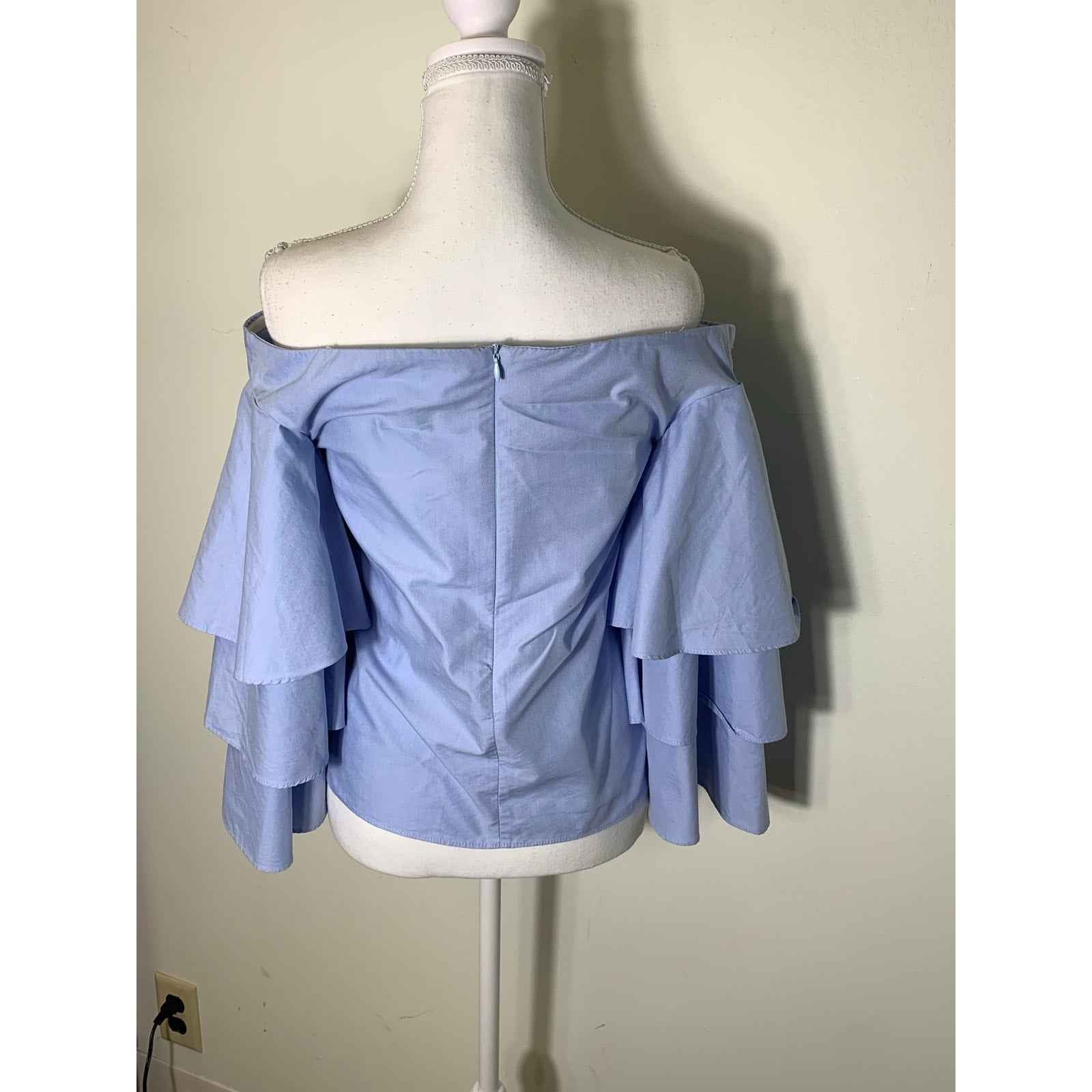 Endless Rose Light Blue Off the Shoulder Ruffled Bell Sleeves Back Zip Sz. S