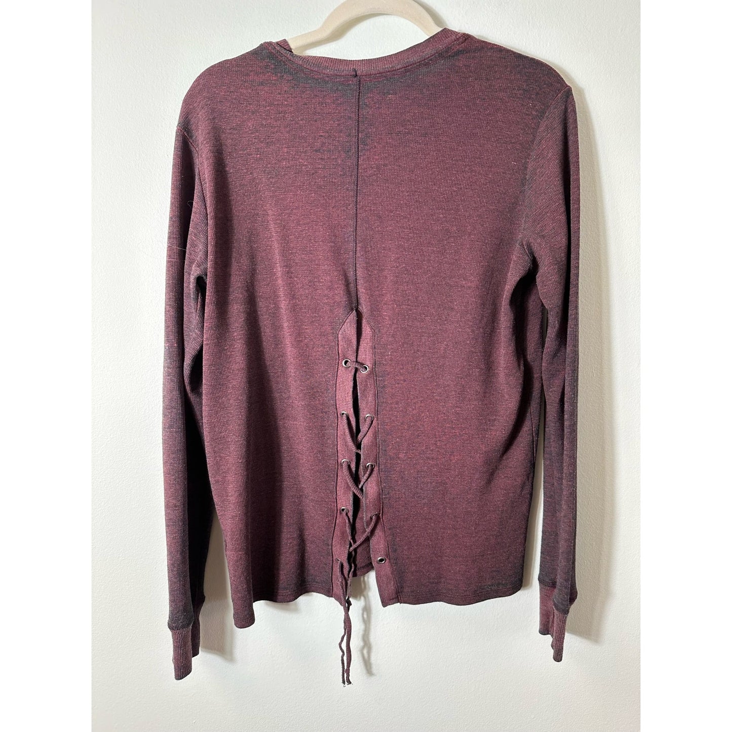 Tyler Jacobs Burgundy Waffle Knit Slash Front Long Sleeve Top Sz XS/S