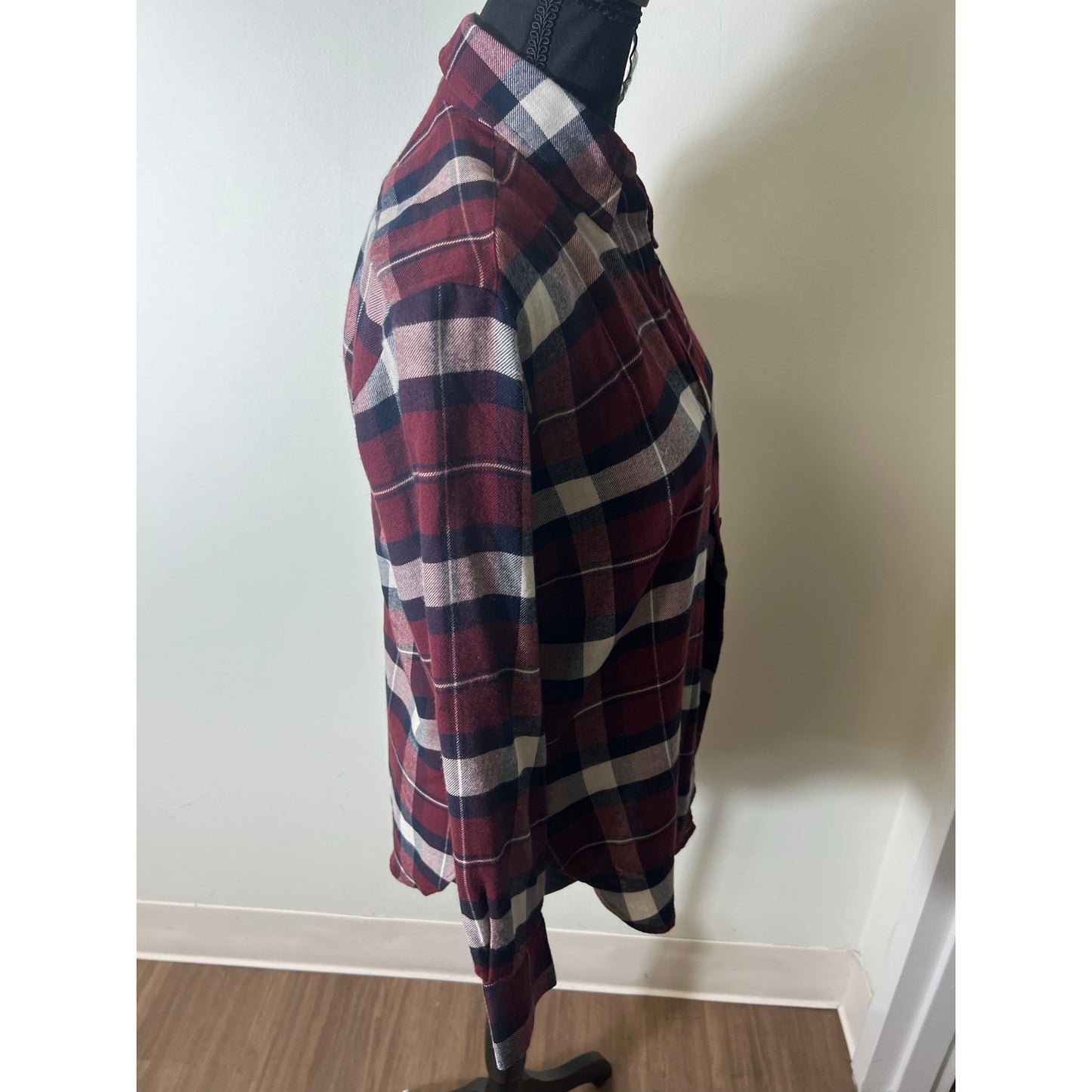NWT Banana Republic Red Navy Long Sleeve Plaid Button Up Sz XXS