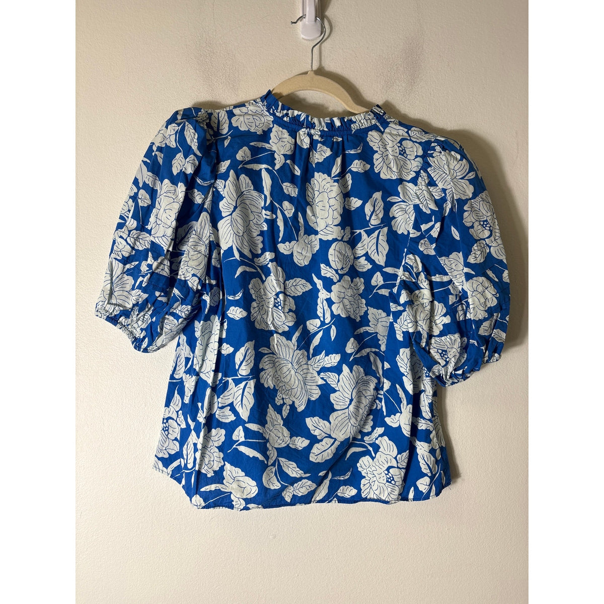 La Roque Blue and white Half Puff Sleeve Cotton Top Sz XS