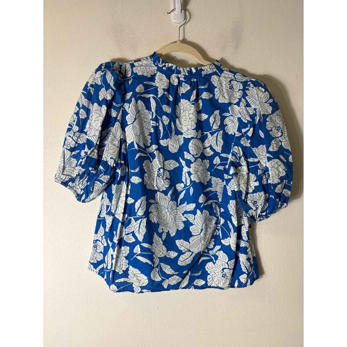 La Roque Blue and white Half Puff Sleeve Cotton Top Sz XS