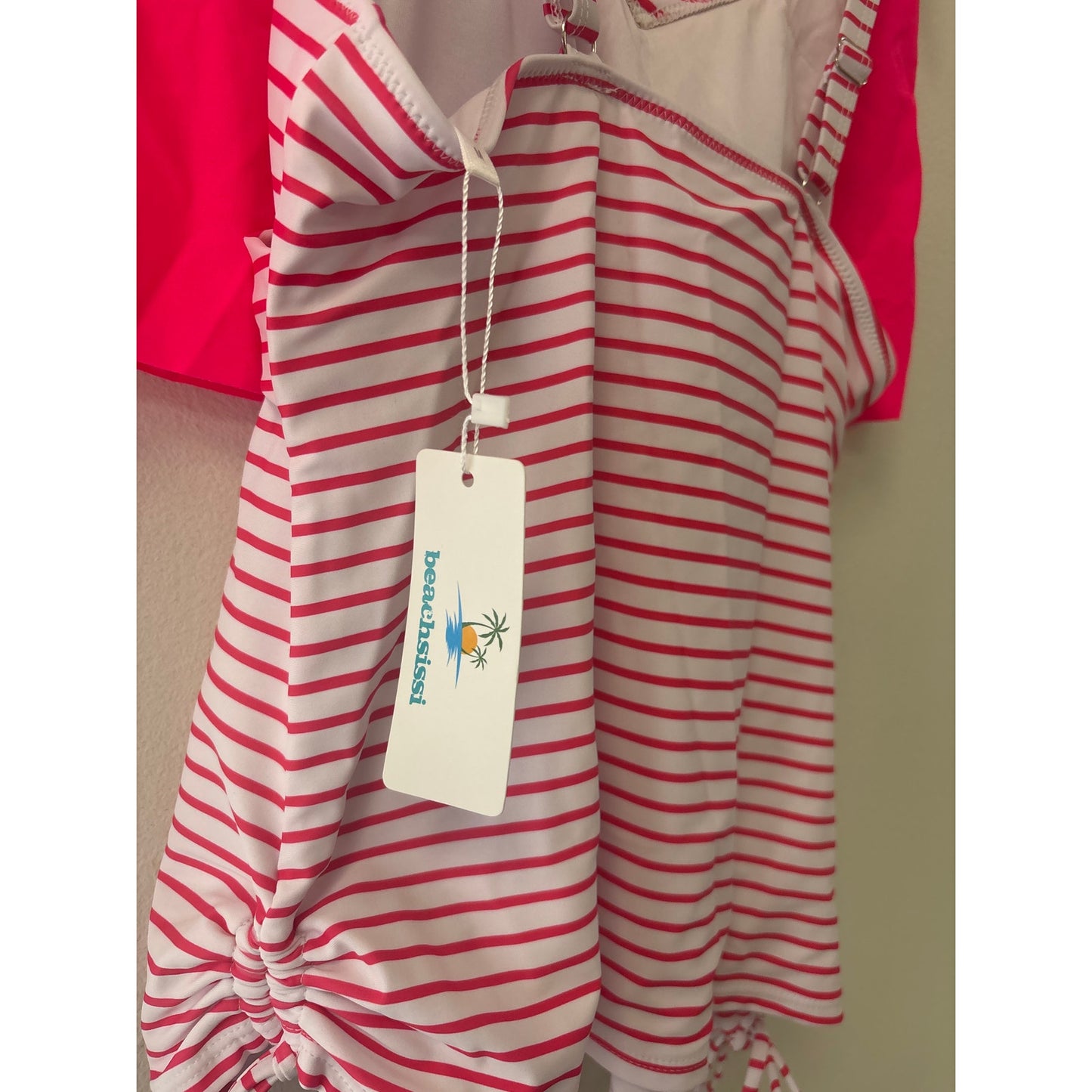 NWT Beachsissi Hot Pink and White Stripe Tankini Skirt sz M