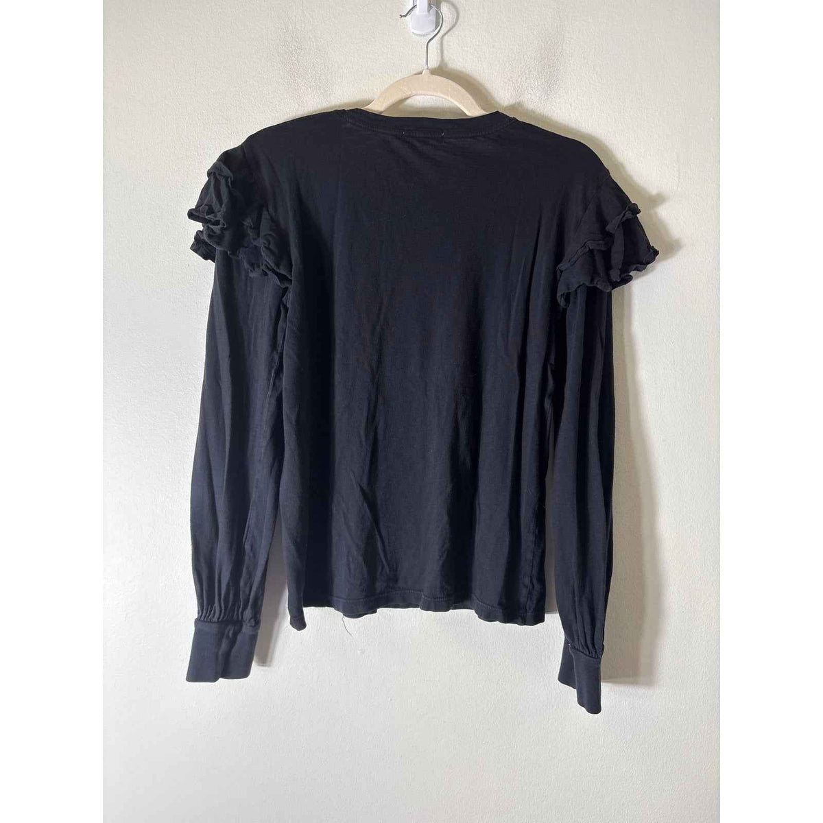 Sundry Black Long Sleeve Cotton Ruffled Shoulder Tee Sz 2