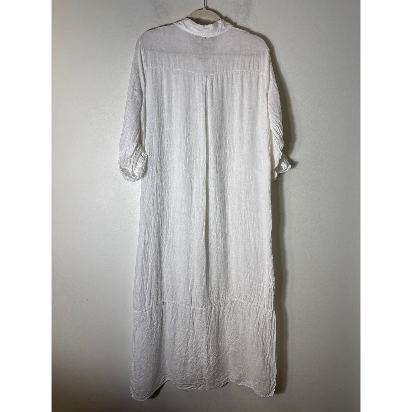 M Made in Italy White Linen Long Sleeve Maxi Dress Sz M