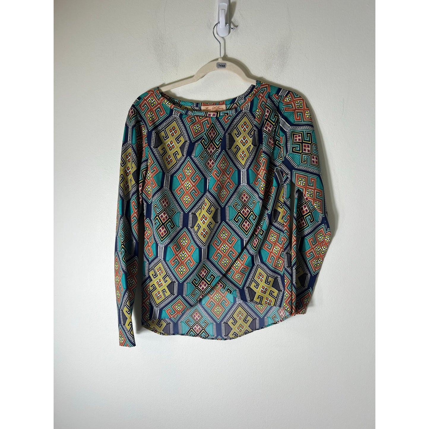 Mara Hoffman Green Print Long Sleeve Crossover Shirt Sz XS