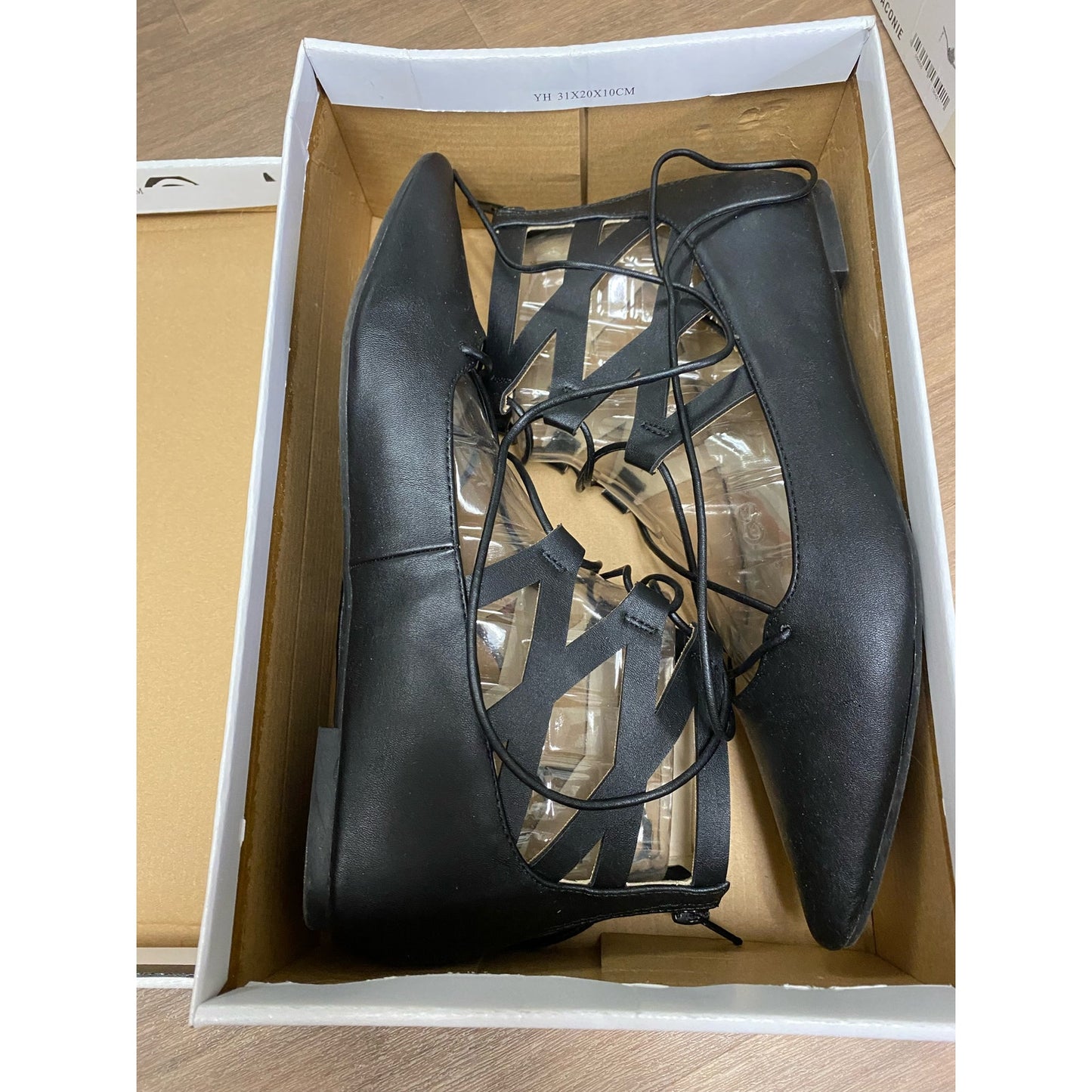 NIB Bamboo Black Lace Up Flats Sz 9