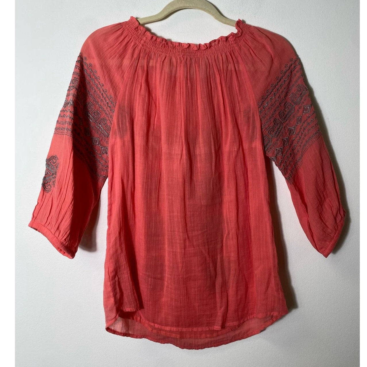 Christophe Sauvat Elastic Embroidered 3/4 Sleeve Blouse Sz S