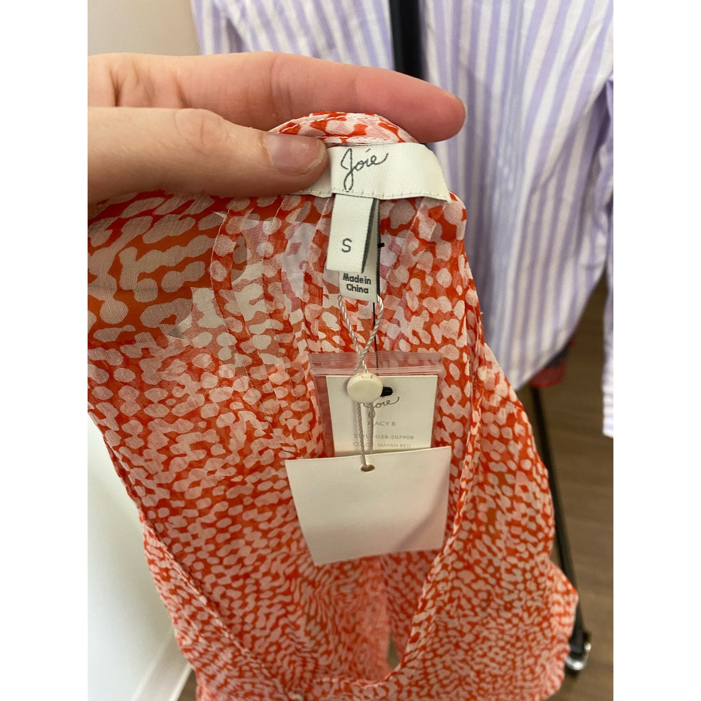 NWT Joie Red White Print Sheer Flutter Sleeve Top Sz S