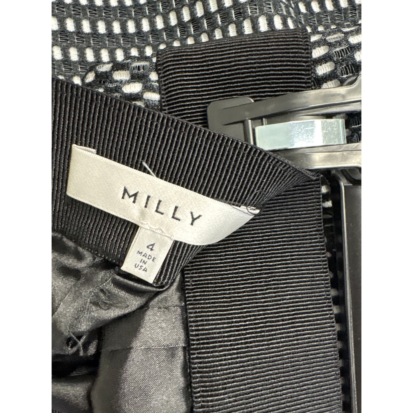 Milly Black White Mesh Knee Length Pencil Skirt Sz 4