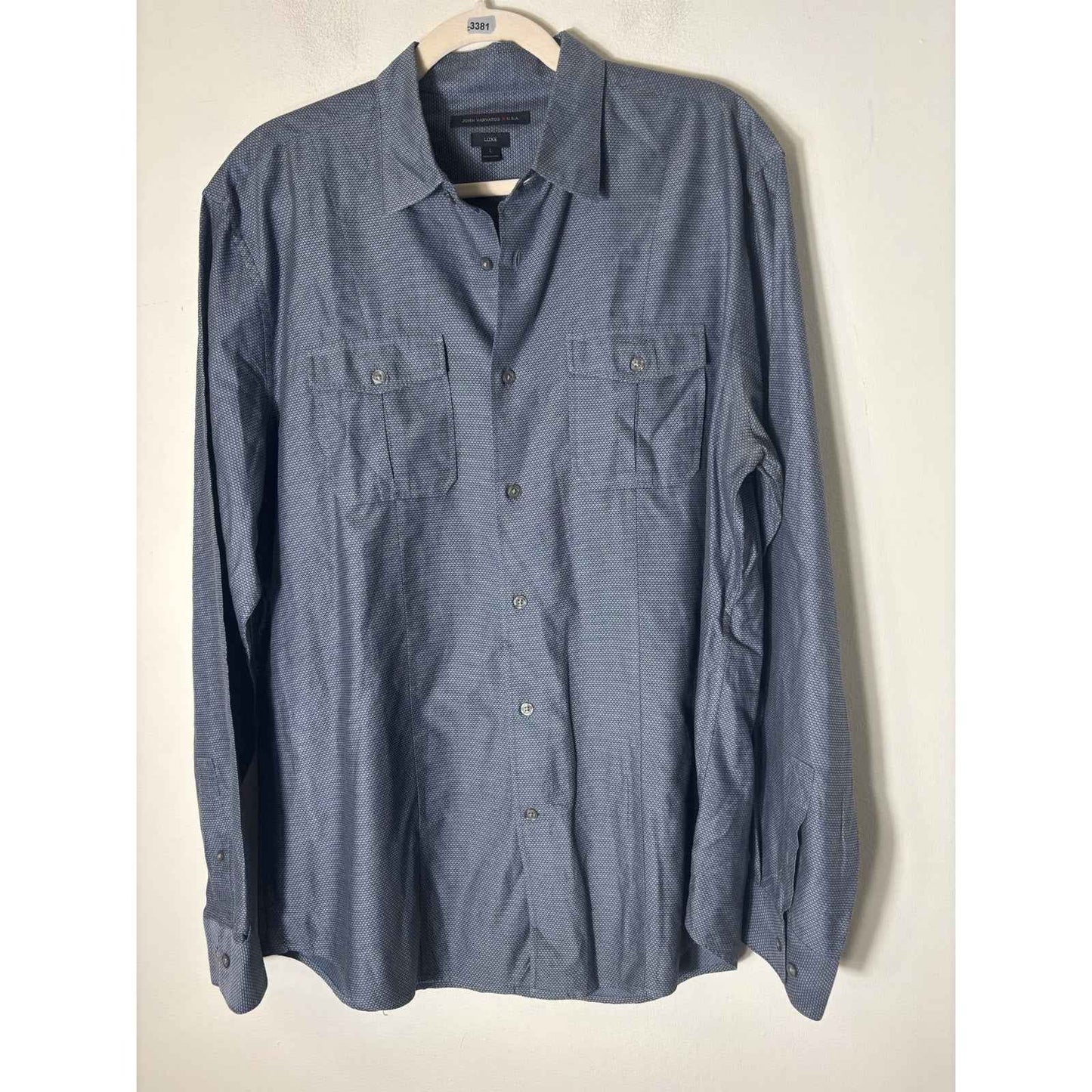 Men's JohnVarvatos Blue Printed Long SLeeve "Luxe" Shirt Sz L