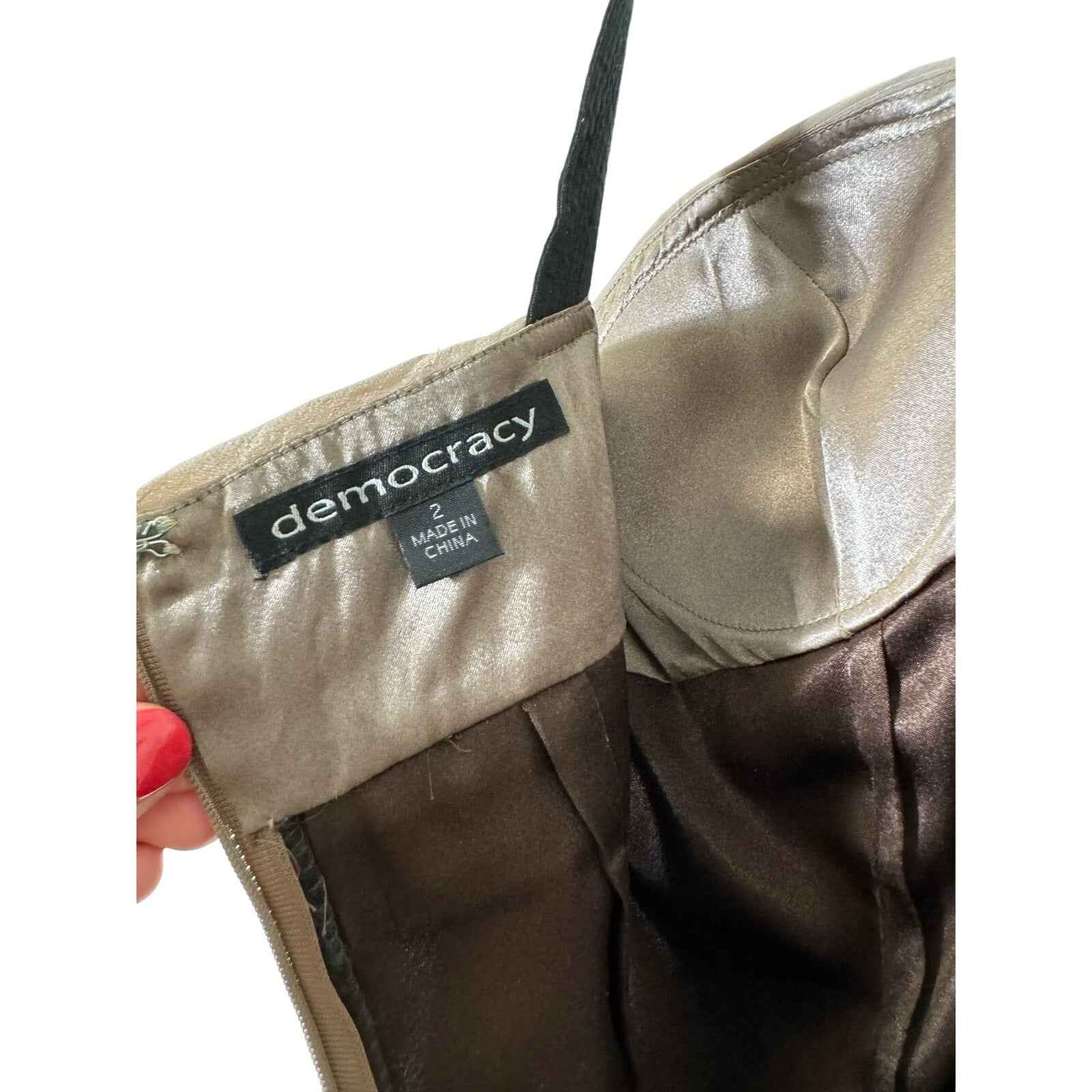 Democracy Brown Silk Colorblock Halter Cocktail Dress Sz 2