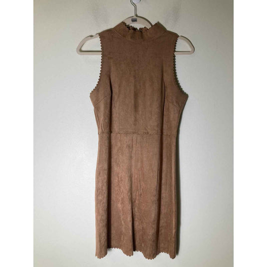 Soprano Brown Faux Suede Sleeveless Knee Length Sheath Dress Sz S/M