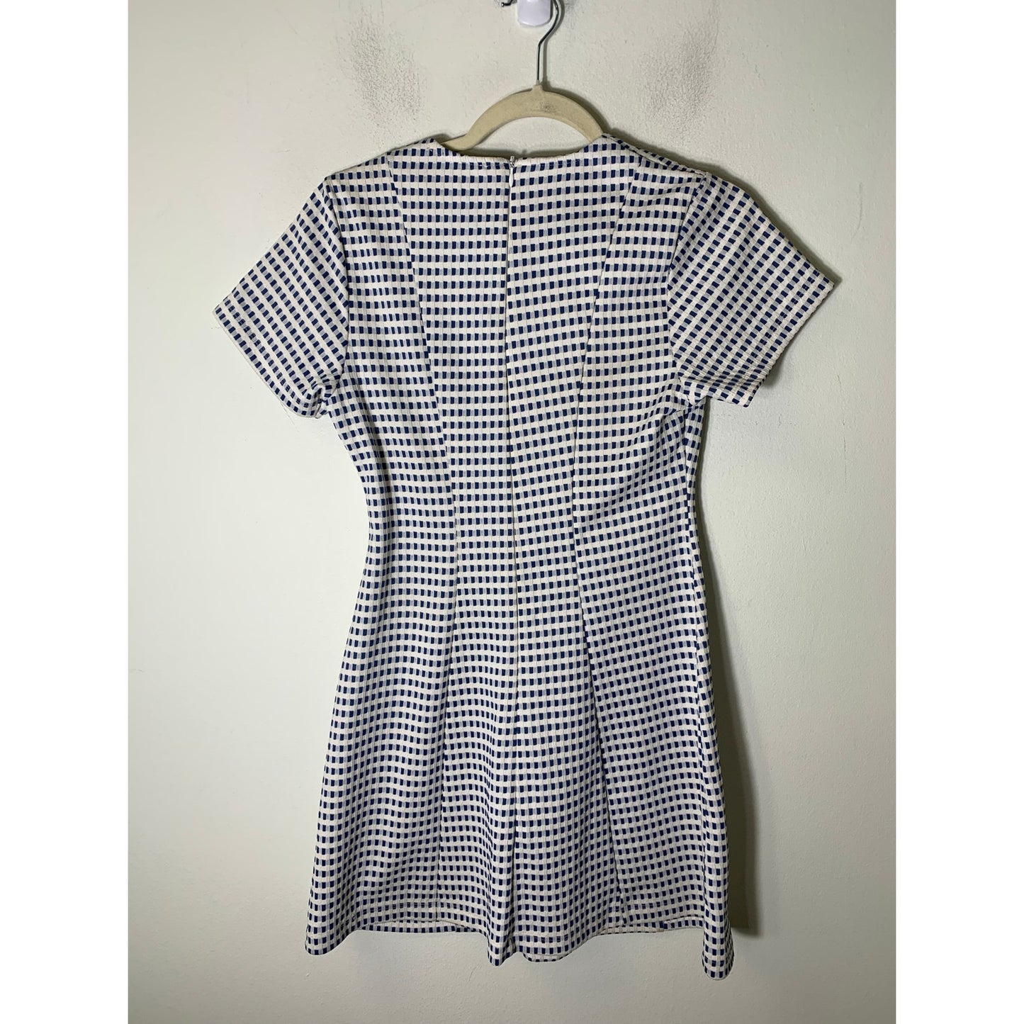 Motel Blue White Short Sleeve Checkered Dress Sz S