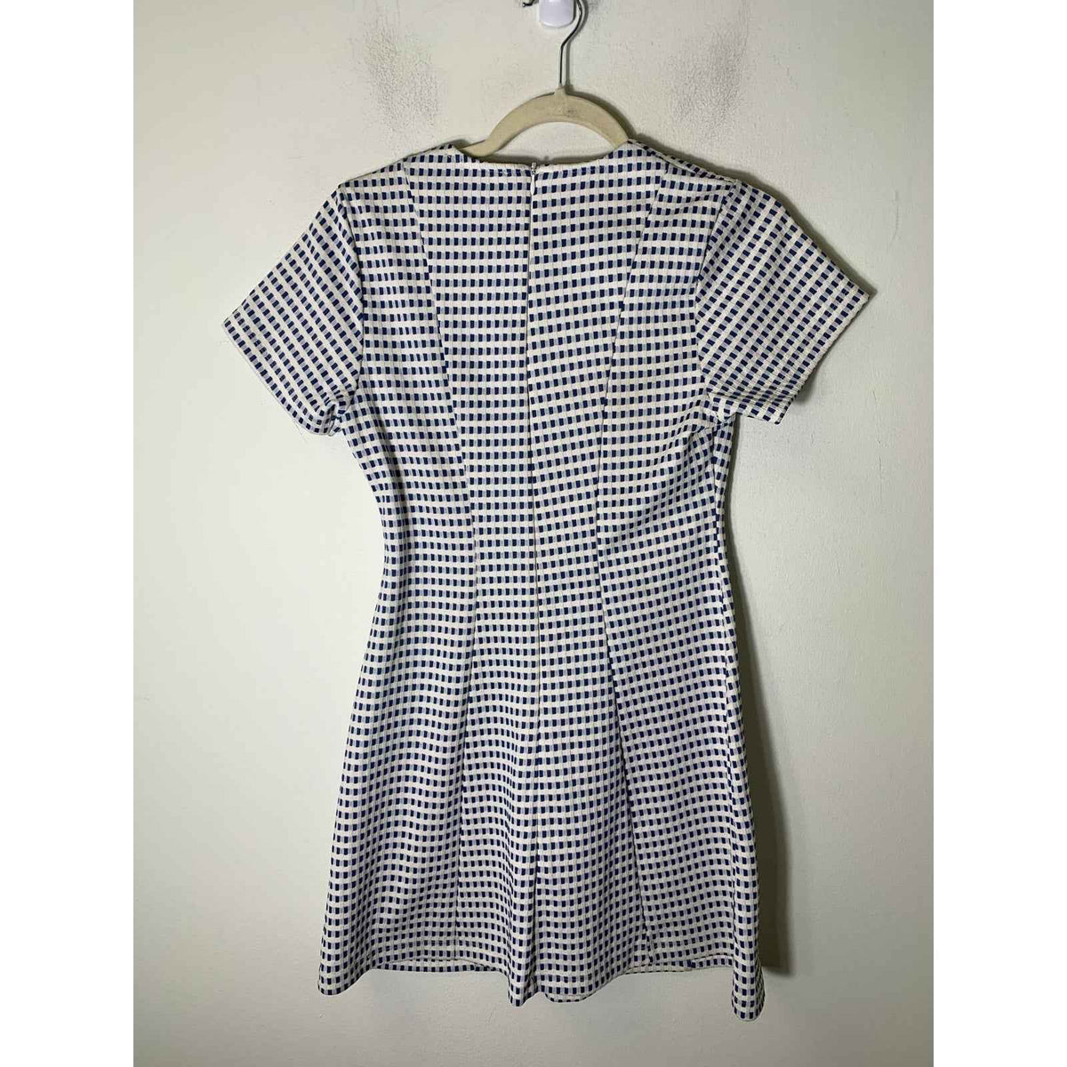 Motel Blue White Short Sleeve Checkered Dress Sz S