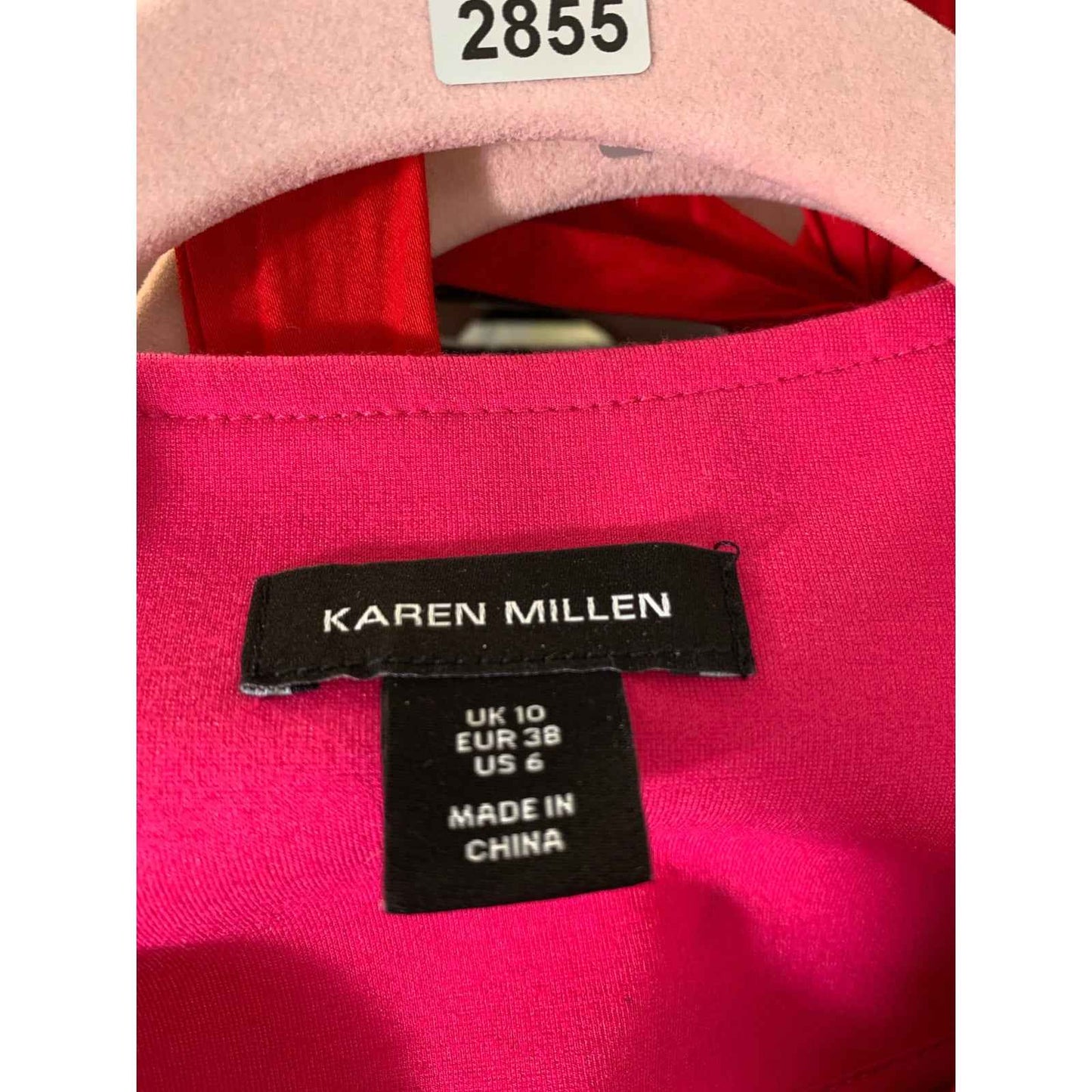 Karen Millen Hot Pink Cap Sleeve Knee Length Sheath Dress with Asymetrical Zip Sz 6