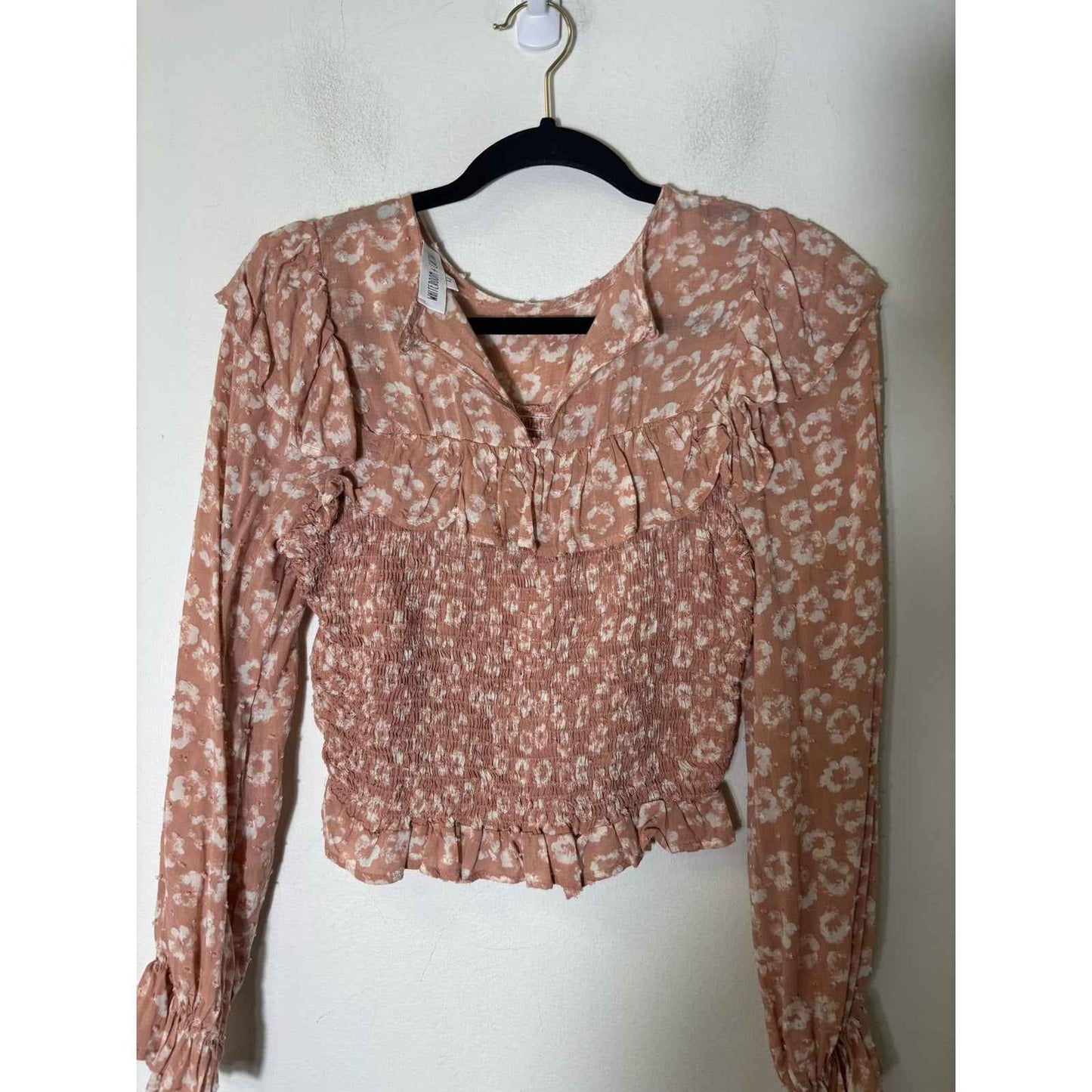 Whiteroom + Cactus Blush Pink Long Sleeve Smocked Top Sz XS