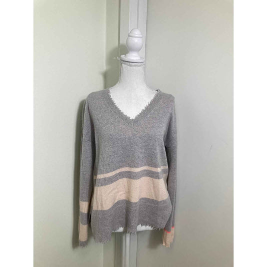 Lisa Todd Gray/Cream Stripe Cashmere Pullover Sweater Sz M