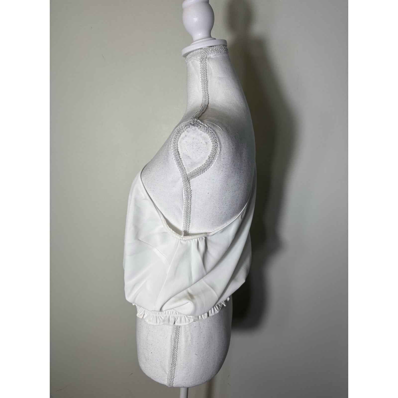 Amanda Uprichard White One Shoulder Cropped Smocked Waist Blouse Sz M