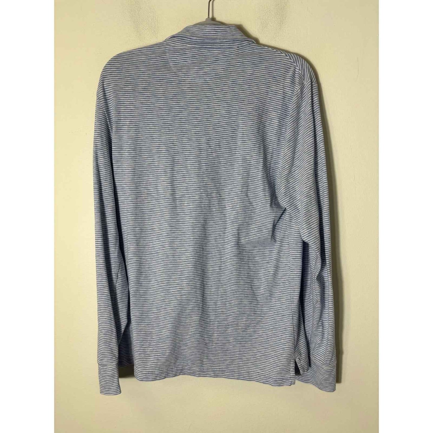 Men's Faherty Brand Blue and White Stripe Long Sleeve Polo Style Shirt Sz M