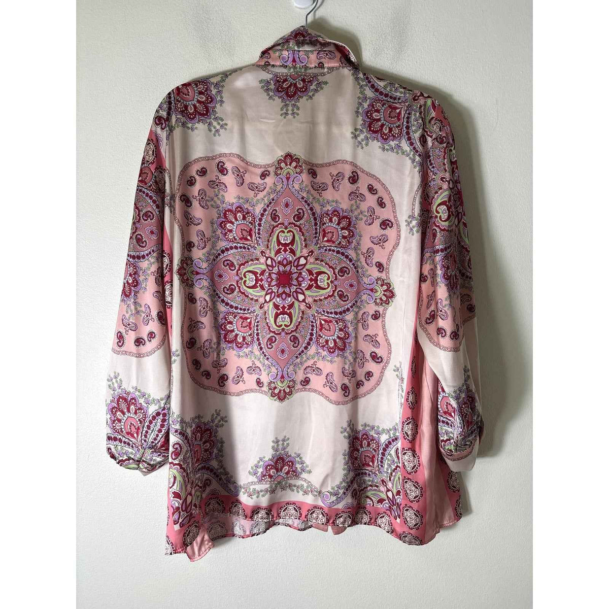 Zara Pink Paisley Long Sleeve Button Up Flowy Shirt Sz L