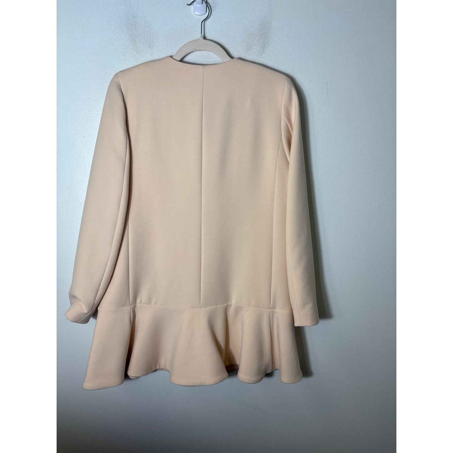 Zara Woman Cream Long Sleeve Peplum Drop Waist Coat Sz S