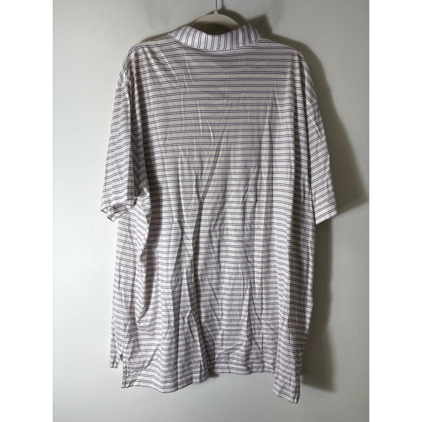 Mens Peter Millar White Purple Stripe Short Sleeve Polo Style Shirt Sz XXL