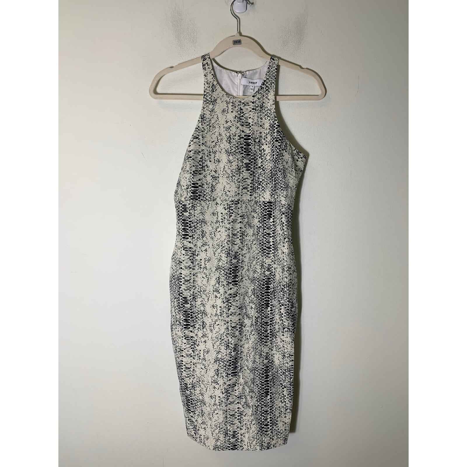 Likely Black White Snake Print Sleeveless Midi Sheath Dress Sz 4