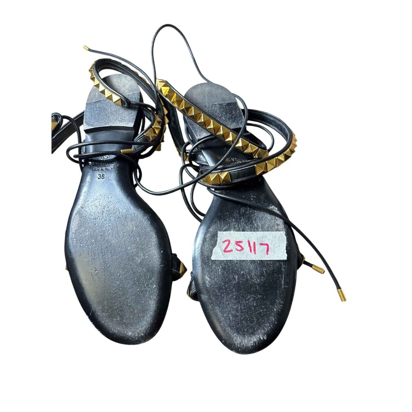 Valentino Gold Rock Stud Ankle Wrap Sandals Sz 38 (7.5)