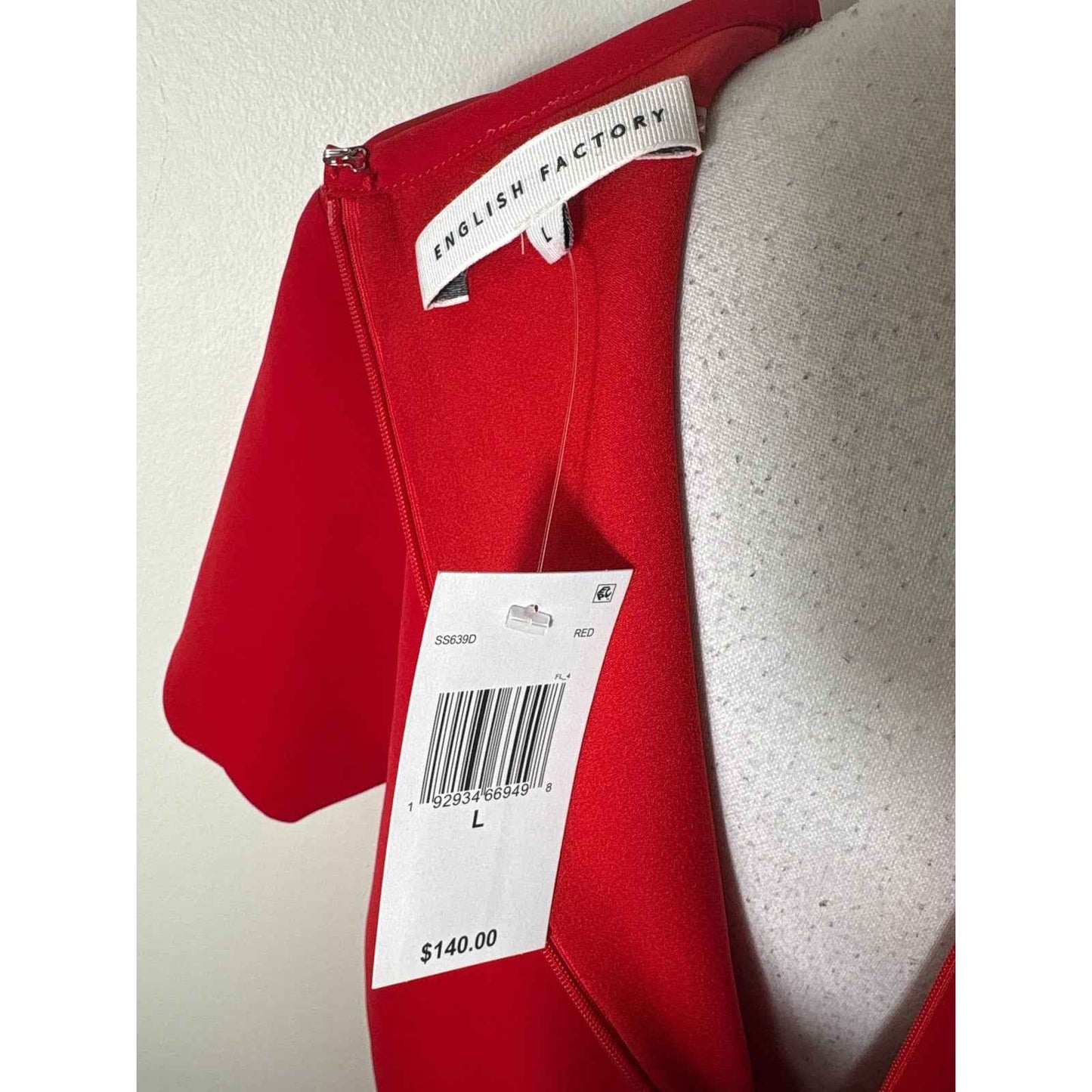 NWT English Factory Classic Red Short Sleeve Knee Length Dress Sz L