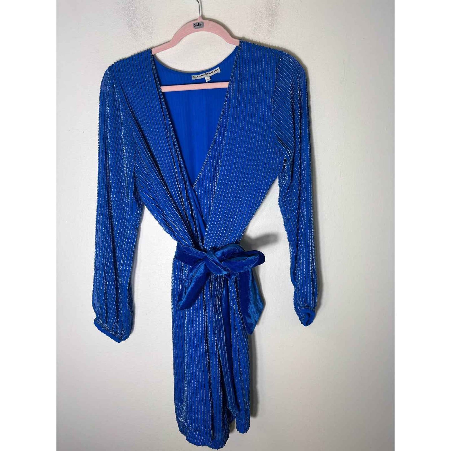 Karina Grimaldi Bright Blue Long Sleeve Knee Length Faux Wrap Dress Sz S