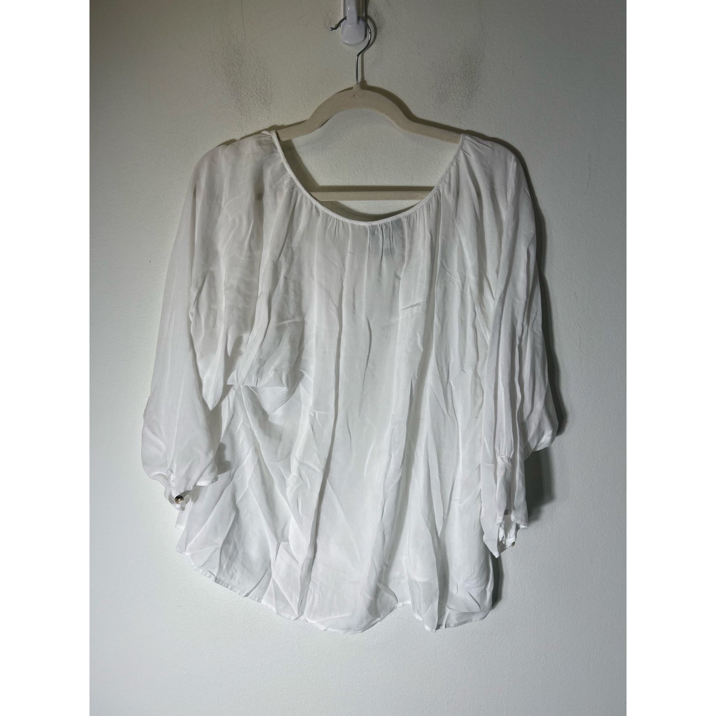 Spense White Button Up Front Lace Inset Long Sleeve Top Sz M