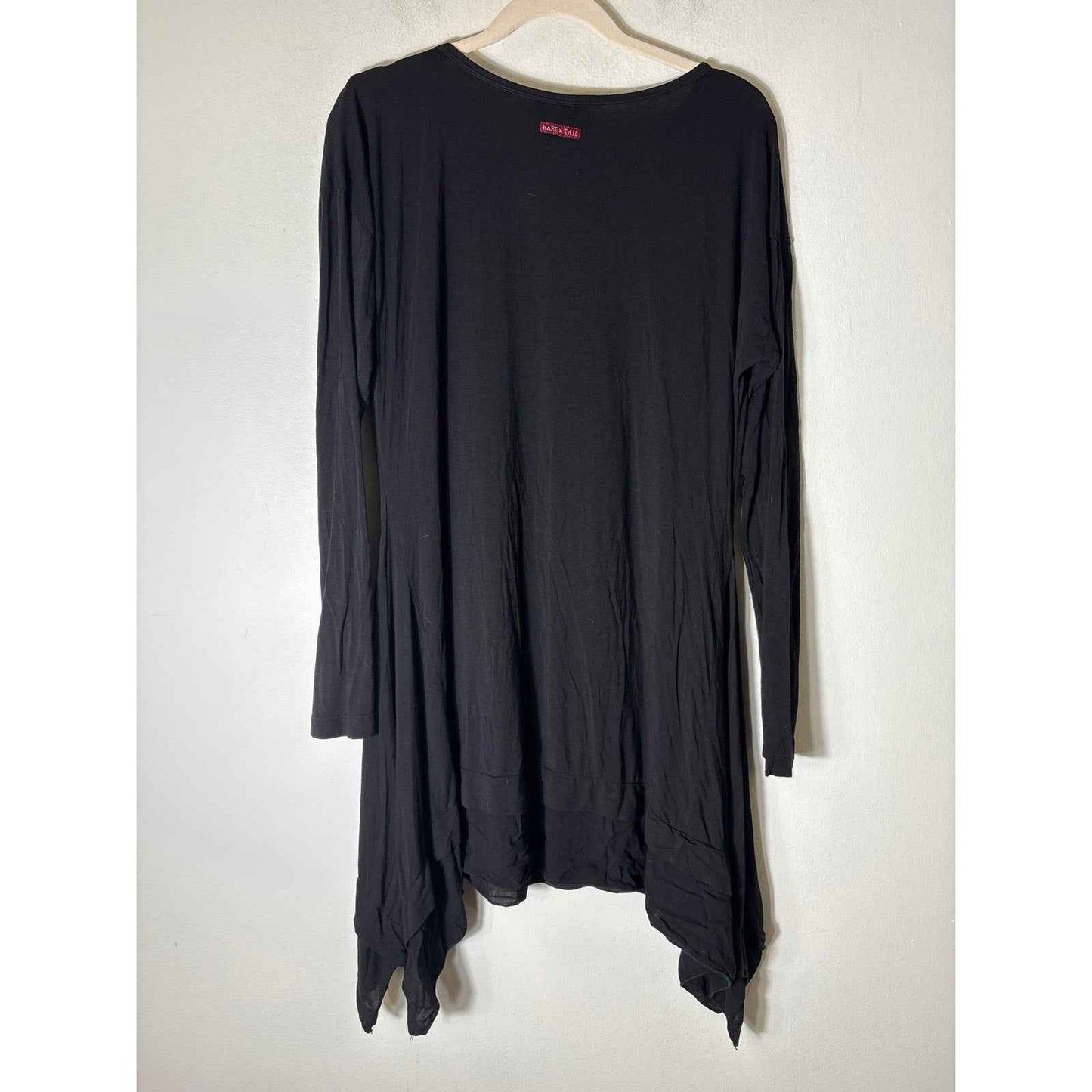 Hard Tail Black Long Sleeve Knee Length Hi Low Hem Dress Sz L