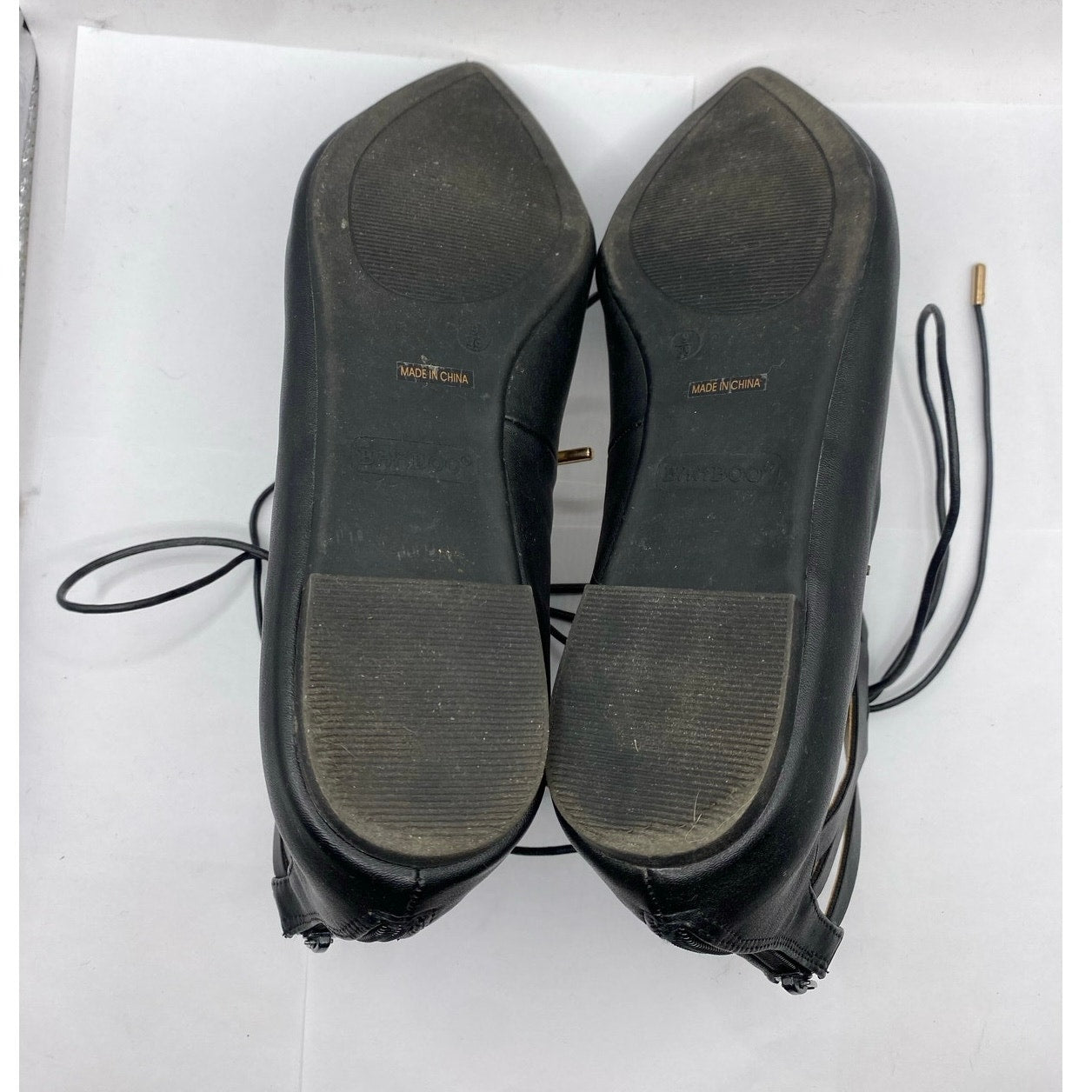 NIB Bamboo Black Lace Up Flats Sz 9