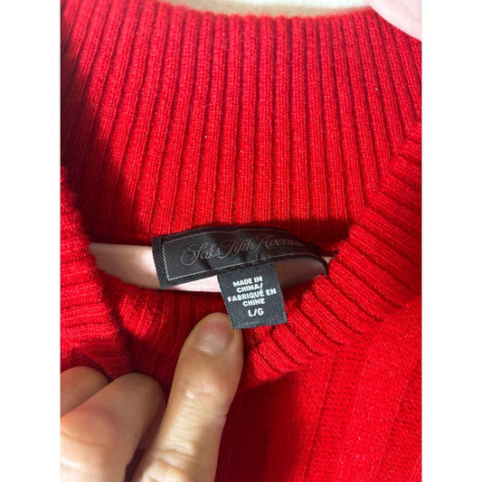 Saks Fifth Avenue Bright Red Long Sleeve Cashmere Fitted Sweater Dress Sz L
