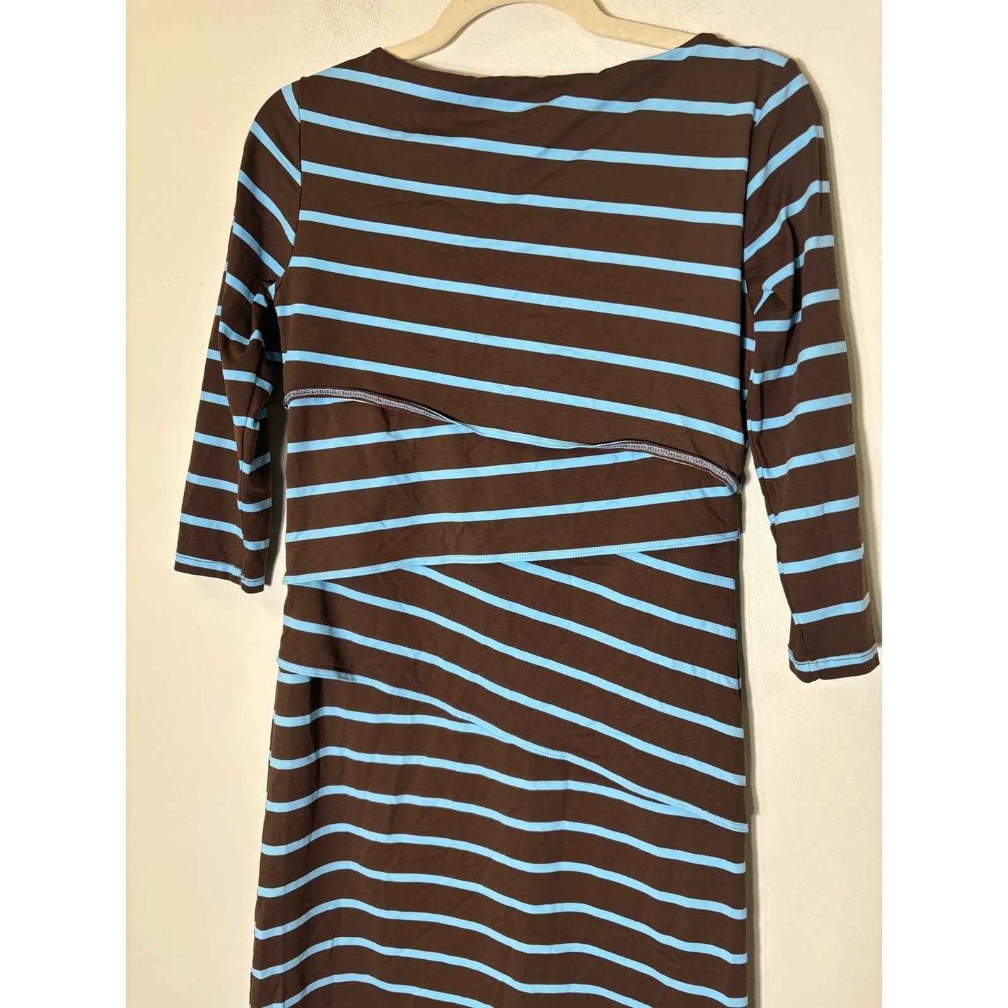 J. McLaughlin Brown with Blue Stripe Layered Dress Sz XS