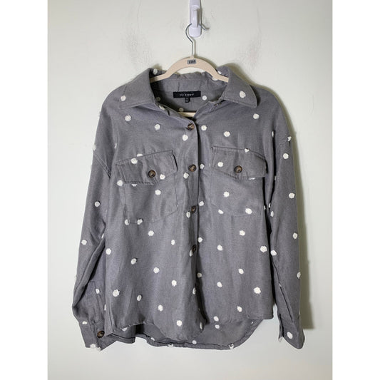 Blu Pepper Grey White Long Sleeve Button Up Shirt Sz S