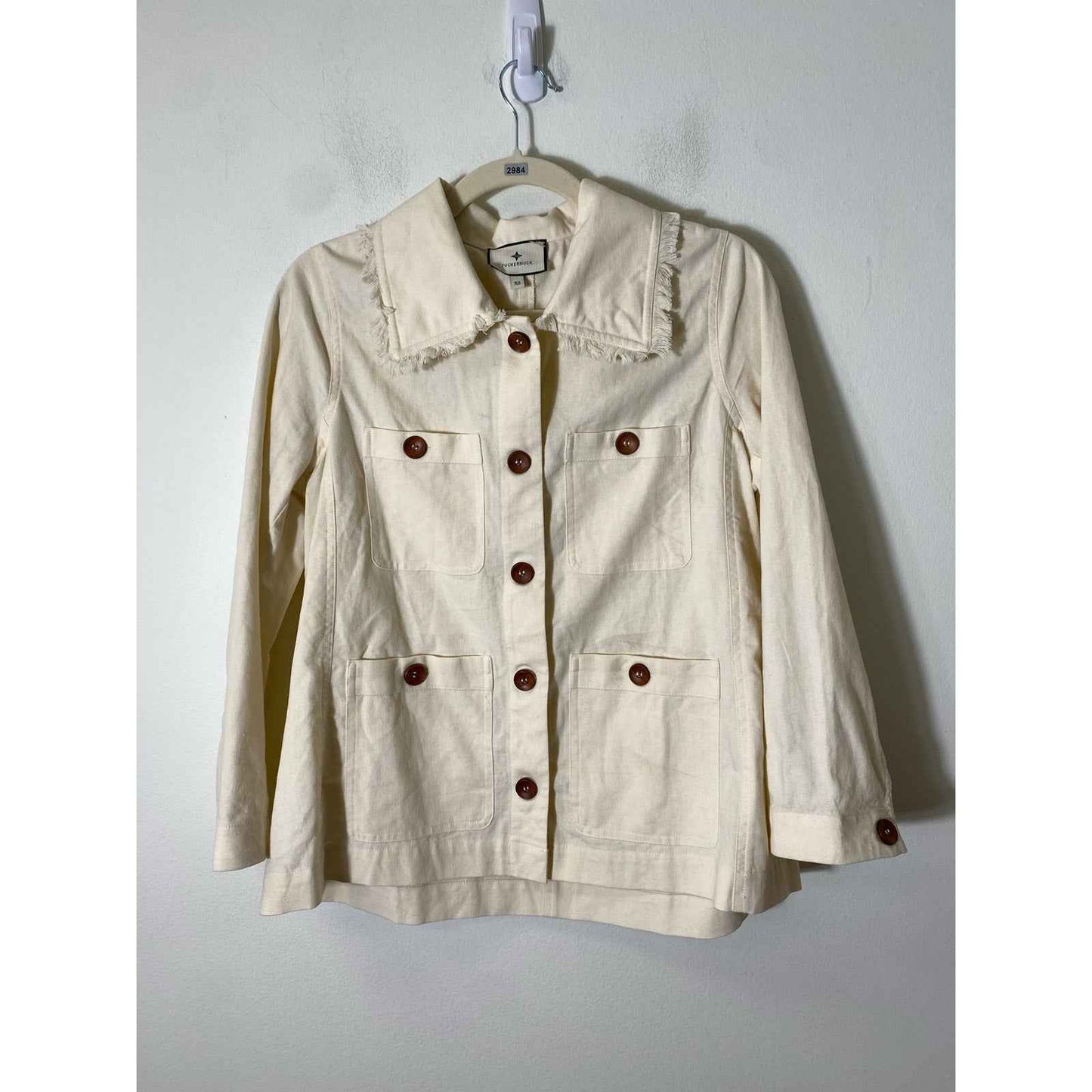 Tuckernuck Cream Linen Blend Frayed Collar Jacket Sz XS
