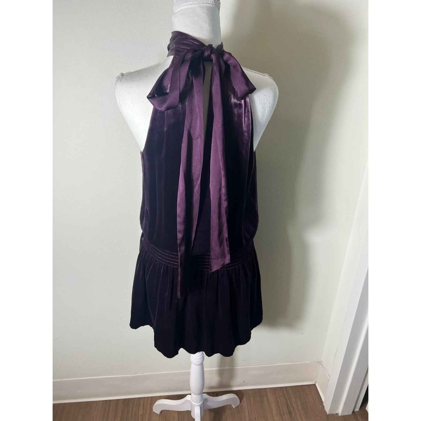Ramy Brook Purple Velvet Halter Neck Dress Sz S