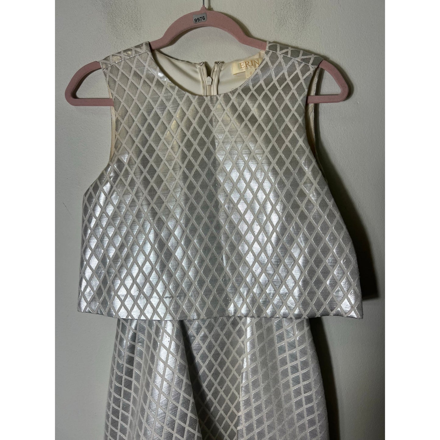 Erin by Erin Featherston Silver Diamond Tiered Cocktail Dress sz 0