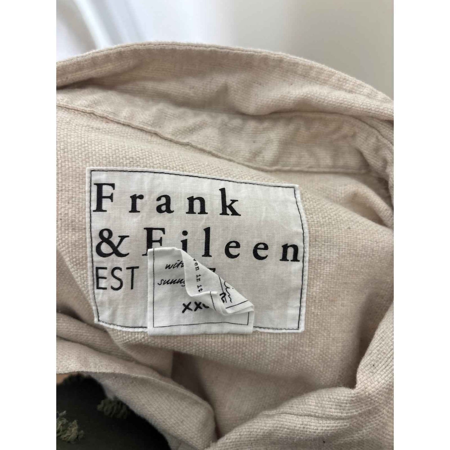 Frank & Eileen Khaki Heavy Linen Cotton Button Up Shirt Sz M/L