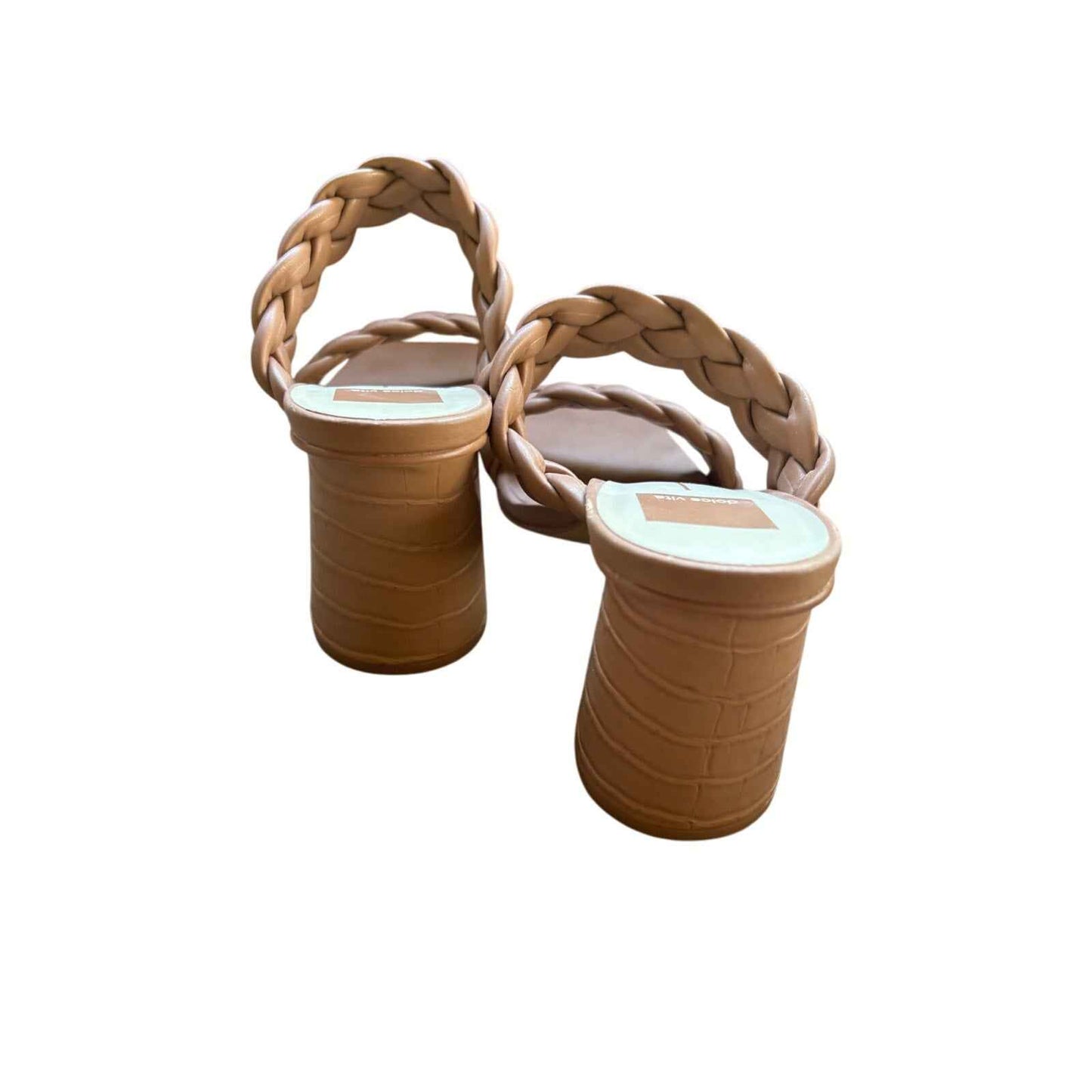 Dolce Vita Tan Leather Woven Mid Heel Sandal Sz 8.5