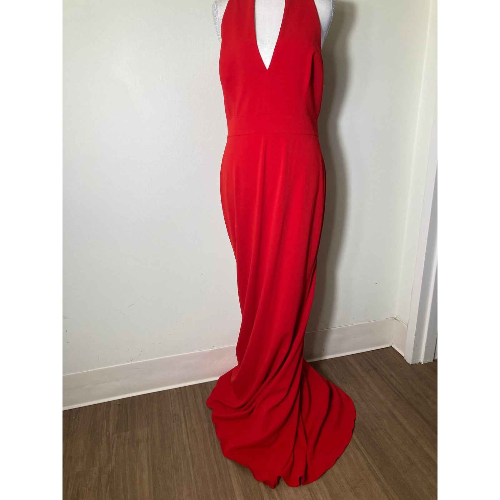 NWT Badgley Mischika Red V Neck Evening Gown Sz 8