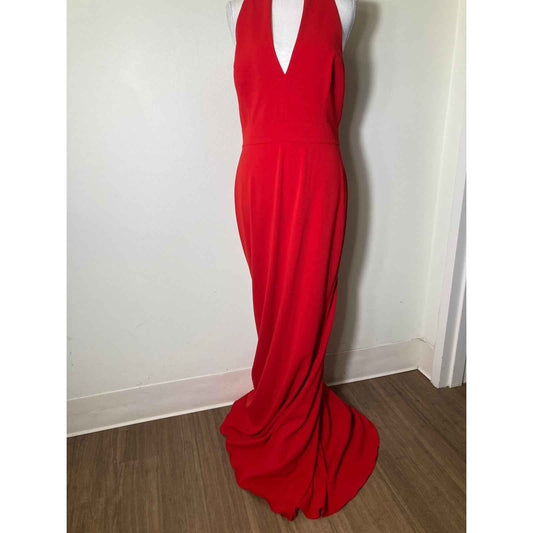 NWT Badgley Mischika Red V Neck Evening Gown Sz 8