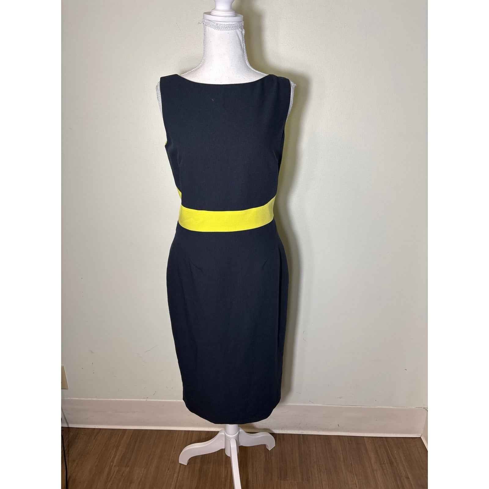 NWT Raoul Black and Neon Yellow Sleeveless Midi Dress Sz 6