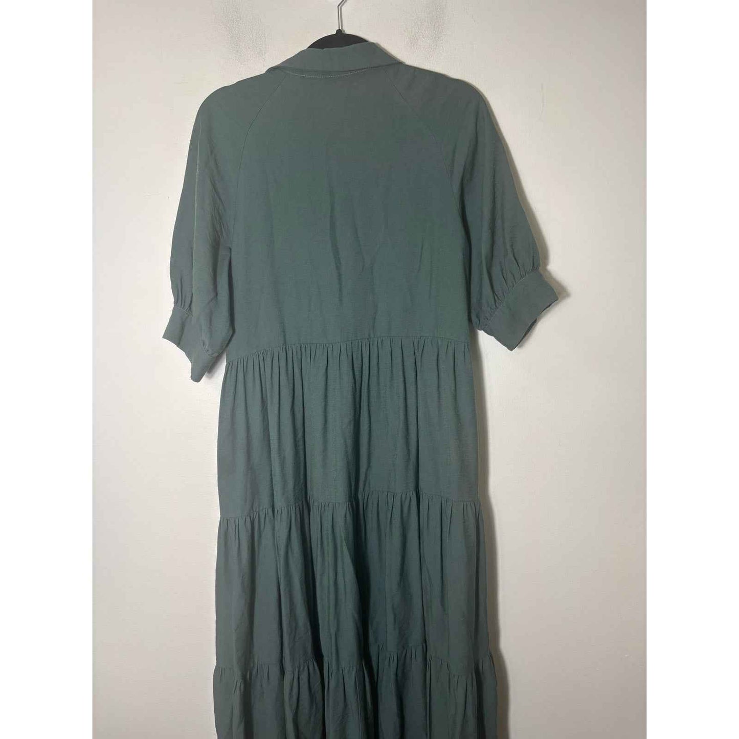 La Ven Dark Green Short Sleeve Tiered Maxi Dress Sz S